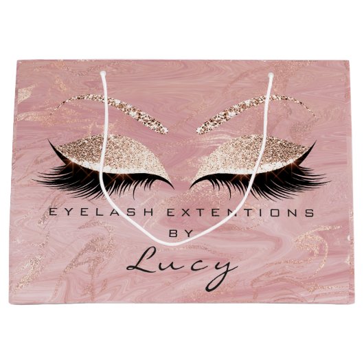 Eyes Lashes Makeup Bridal Name Glitter roze marmer Groot Cadeauzakje (Voorkant)