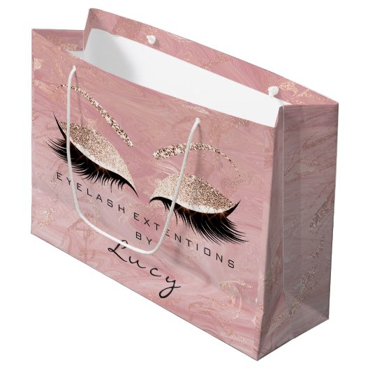 Eyes Lashes Makeup Bridal Name Glitter roze marmer Groot Cadeauzakje (Voorkant Gekanteld)