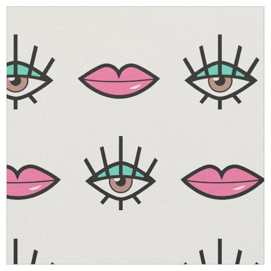 Eyes & Lips Kitschy Pattern Stof (Close Up)