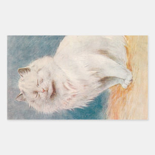 Eyes Shut White Cat Illustratie door Louis Wain Rechthoekige Sticker