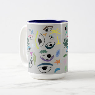 Eyes Stars Planten Moderne Minimale Kunst Tweekleurige Koffiemok