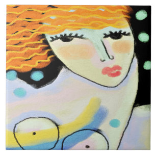 Eyes Wide Open Abstract Digitaal Portret van Vrouw Tegeltje