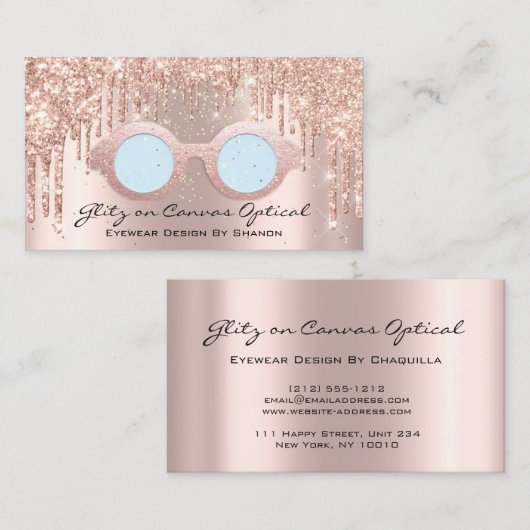 Eyewear Optometrist Eyeglasses Roos Blauw Visitekaartje (Voorkant / Achterkant)