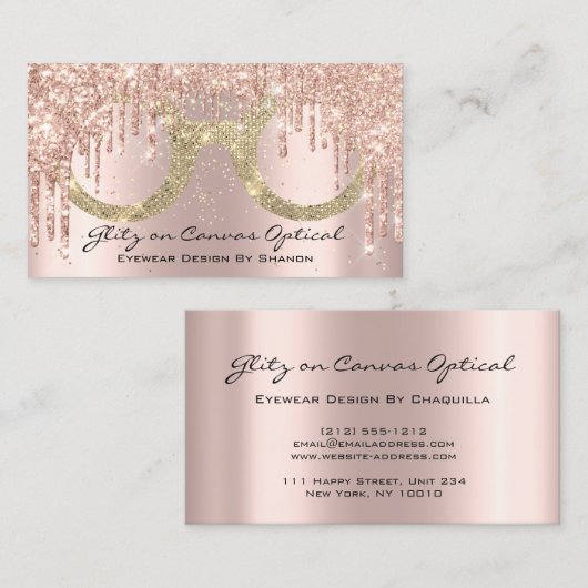 Eyewear Optometrist Eyeglasses Roos Gold Visitekaartje (Voorkant / Achterkant)