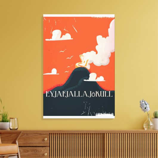Eyjafjallajökull Volcano Travel Poster Canvas Afdruk (Insitu (Woonkamer))