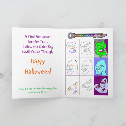 EZ Doodle kunstles Halloween Haunted House Kaart (Binnen)