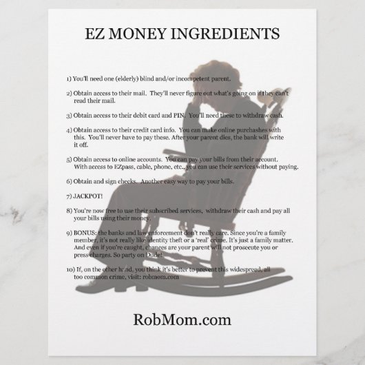 EZ Money Ingredients Flyer (Voorkant)