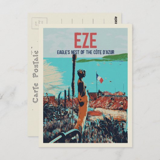 Eze, dorp Cote d'Azur Frankrijk, middellandse zee Briefkaart (Voorkant / Achterkant)