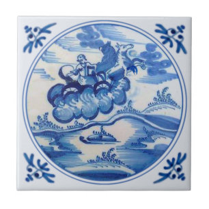 Ezekial Flaming Chariot Biblical Delft Blue 1700s Tegeltje