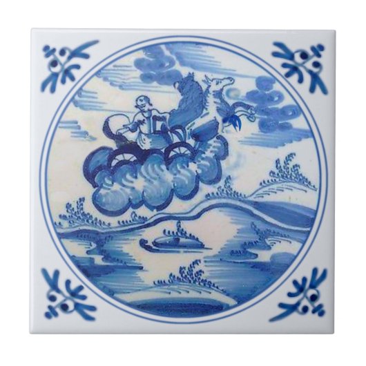 Ezekial Flaming Chariot Biblical Delft Blue 1700s Tegeltje (Voorkant)