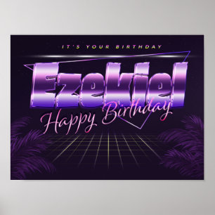 Ezekiel Naam Vorname lila retro Poster Geburtstag