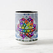 Ezekiel's Wheel UFO on a Cloudy Day Tweekleurige Koffiemok (Center)