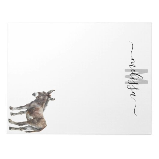 Ezel Boerderij Waterverf Monogram Naam Notitieblok (Voorkant)