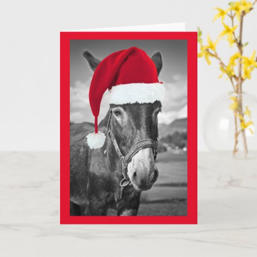 EZEL DRAAGT kerstmuts KERSTMIS KAART (Gele Bloem)