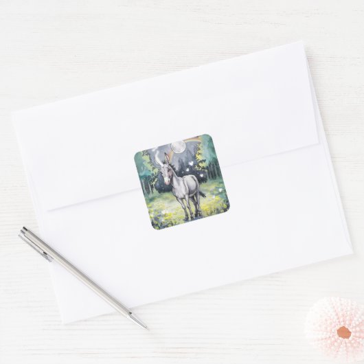 ezel-eenhoorn vierkante sticker (Envelop)