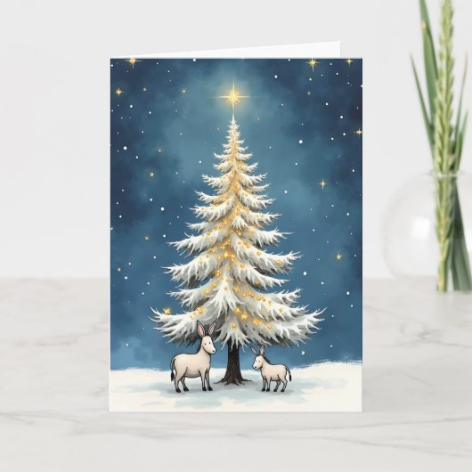 Ezel en Kerstboom Feestdagen Kaart (Voorkant)