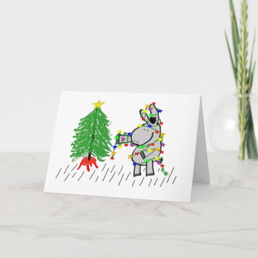 Ezel en kerstverlichting feestdagen kaart (Voorkant)