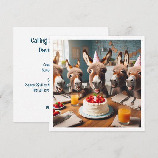 Ezel feestbeesten, ezel verjaardag uitnodiging (Voorkant / Achterkant)