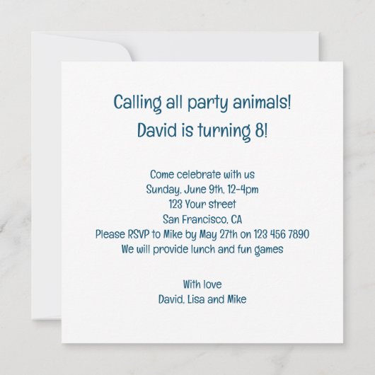 Ezel feestbeesten, ezel verjaardag uitnodiging (Achterkant)