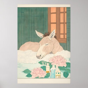 Ezel in badkuip print Ukiyo-e Japanse wandkunst
