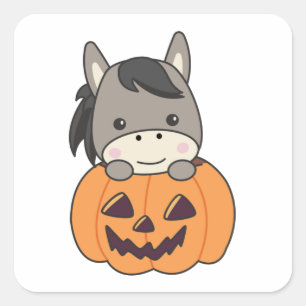 Ezel in pompoen lieve ezel gelukkig Halloween Squ Vierkante Sticker