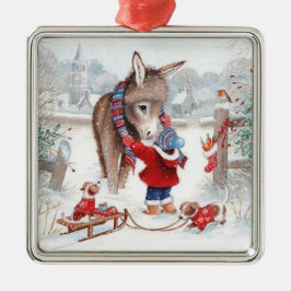 Ezel Kerst Mooie Familie Metalen Ornament