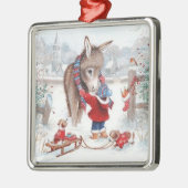 Ezel Kerst Schattige Familie Metalen Ornament (Links)