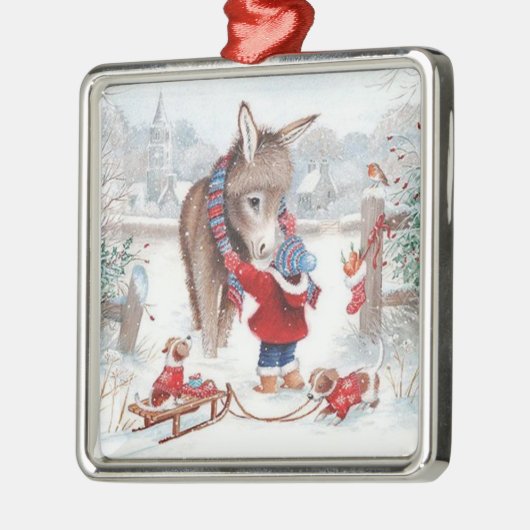 Ezel Kerst Schattige Familie Metalen Ornament (Links)