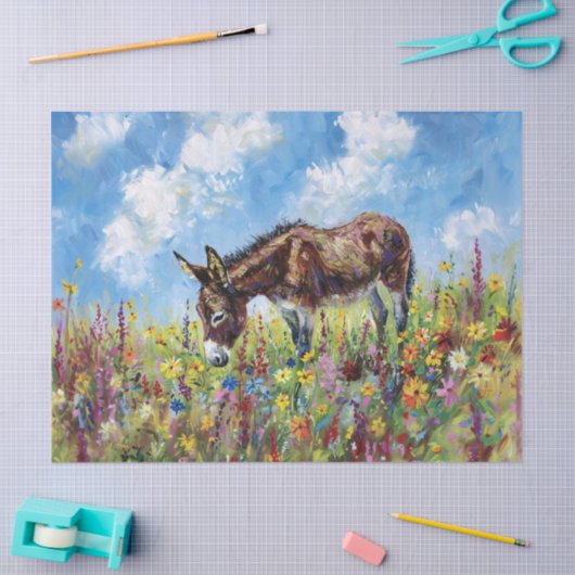 Ezel Kleurrijke Wildbloemen Olieverfschilderij Dec Tissuepapier (Craft)
