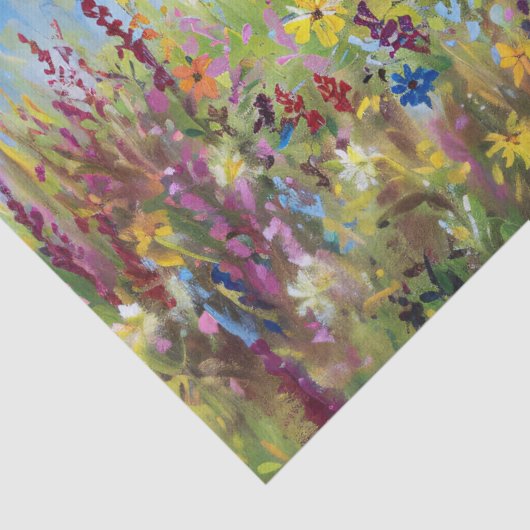 Ezel Kleurrijke Wildbloemen Olieverfschilderij Dec Tissuepapier (Detail)