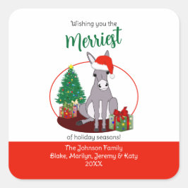 Ezel met kerstmuts kerstontwerp vierkante sticker