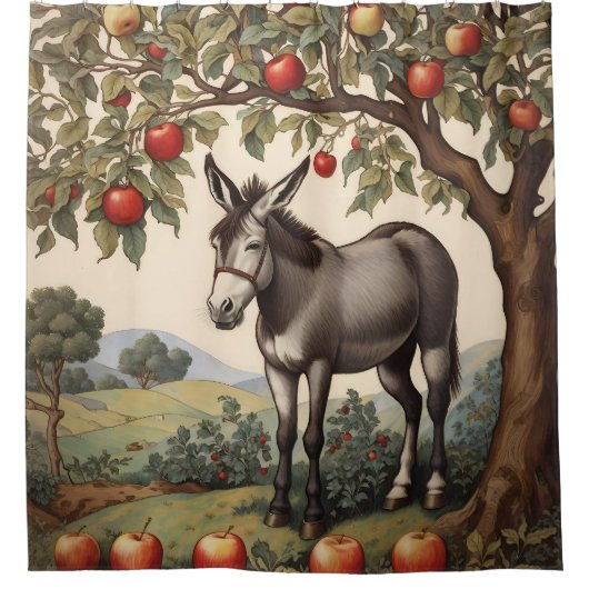 ezel onder een appelboom douchegordijn (Voorkant)