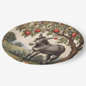  ezel onder een appelboom papieren bordje (Gekanteld)