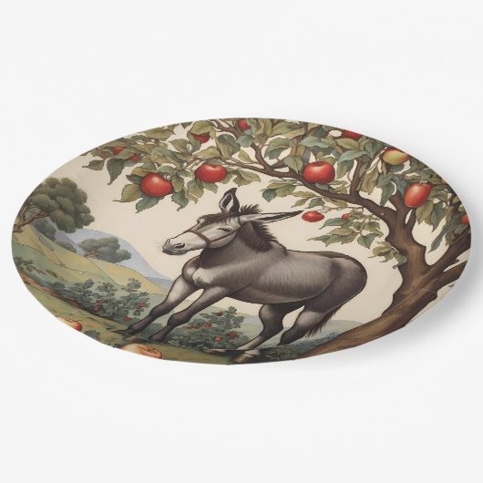  ezel onder een appelboom papieren bordje (Gekanteld)