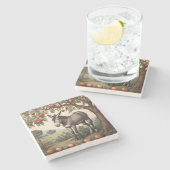  ezel onder een appelboom stenen onderzetter (Zijkant)