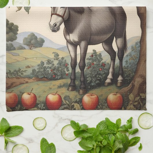  ezel onder een appelboom theedoek (Gevouwen)