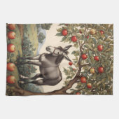 ezel onder een appelboom theedoek (Horizontaal)