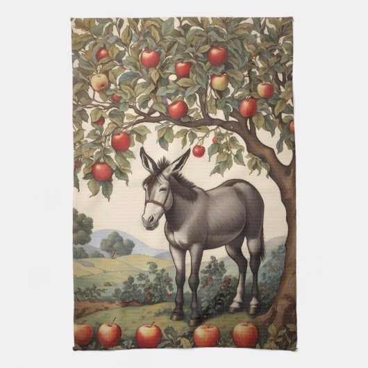 ezel onder een appelboom theedoek (Verticaal)