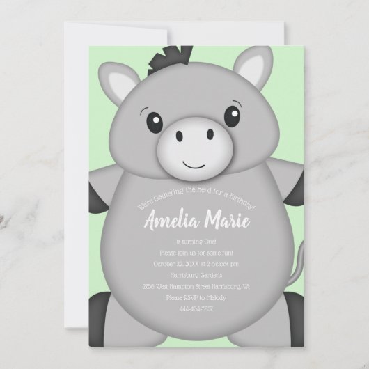 Ezel Verjaardagsfeestje Groen Kaart (Voorkant)