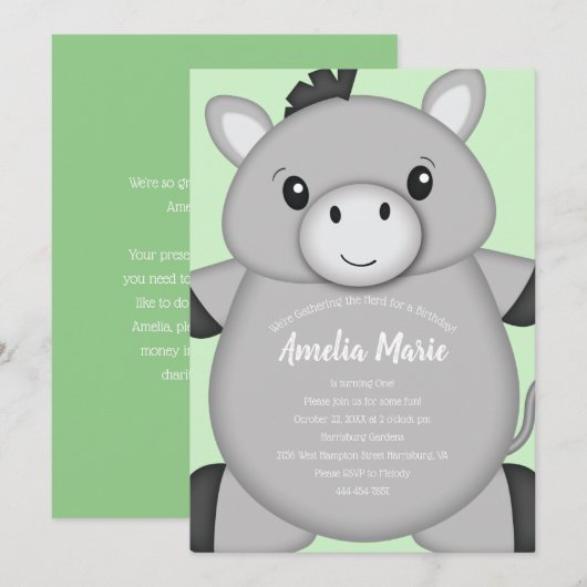 Ezel Verjaardagsfeestje Groen Kaart (Voorkant / Achterkant)