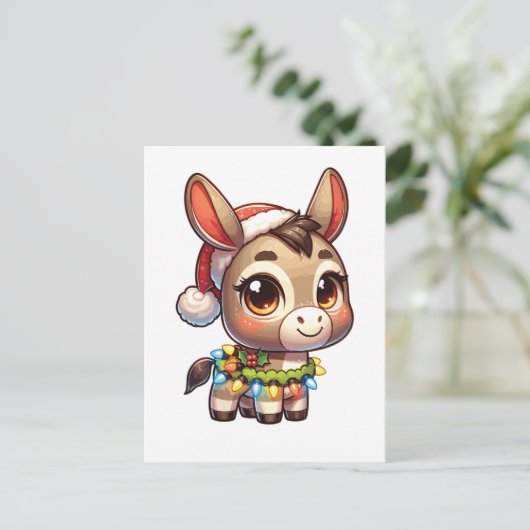 Ezel Vrolijk Kerstfeest Winter Dieren Schattige Ez Feestdagenkaart (Staand voorkant)