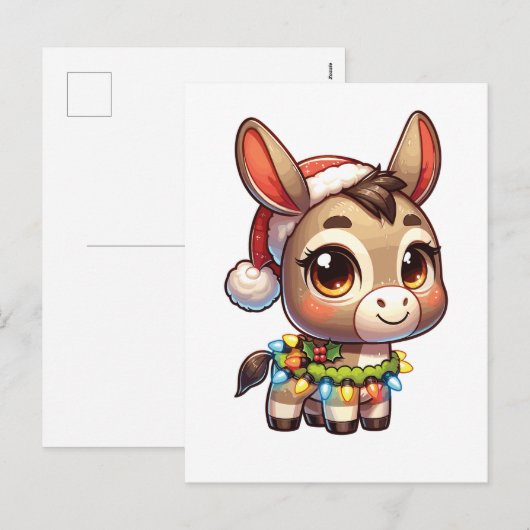 Ezel Vrolijk Kerstfeest Winter Dieren Schattige Ez Feestdagenkaart (Voorkant / Achterkant)