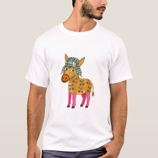Ezelhoed T-Shirt - Geruite Jager Folklore Kunst (Voorkant)