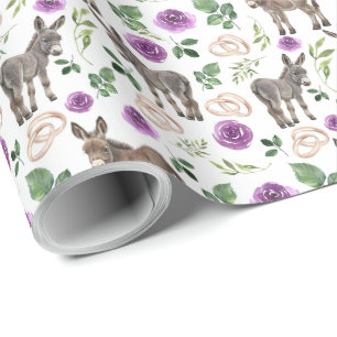 Ezels en Paarse Rozen Wedding Wrapping Paper Cadeaupapier