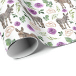 Ezels en Paarse Rozen Wedding Wrapping Paper Cadeaupapier<br><div class="desc">Ezels en Paarse Rozen Wedding Wrapping Paper. Papierkleur is wit. Verkrijgbaar in meerdere kleuren,  maten en twee afwerkingen. www.hotpocketgraphics.com</div>