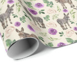 Ezels en Paarse Rozen Wedding Wrapping Paper Cadeaupapier<br><div class="desc">Ezels en Paarse Rozen Wedding Wrapping Paper. Papierkleur is crème of beige. Verkrijgbaar in meerdere kleuren,  maten en twee afwerkingen. www.hotpocketgraphics.com</div>