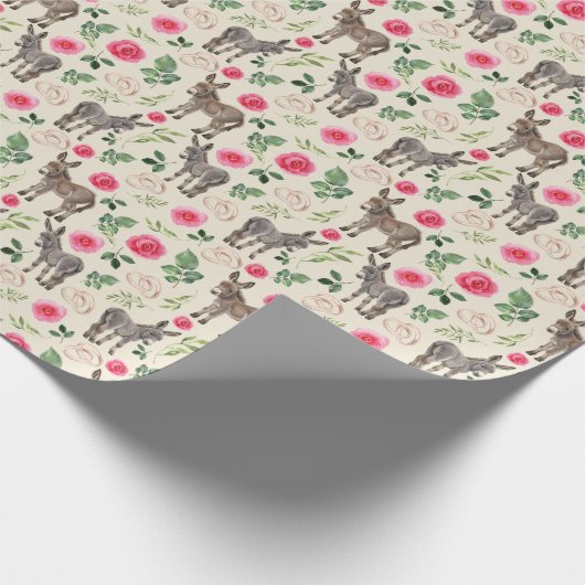 Ezels en roze rozen bruiloft inpakpapier (Hoek)