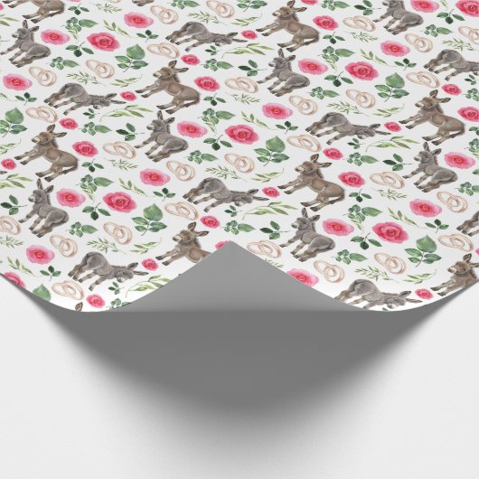 Ezels en roze rozen bruiloft inpakpapier (Hoek)