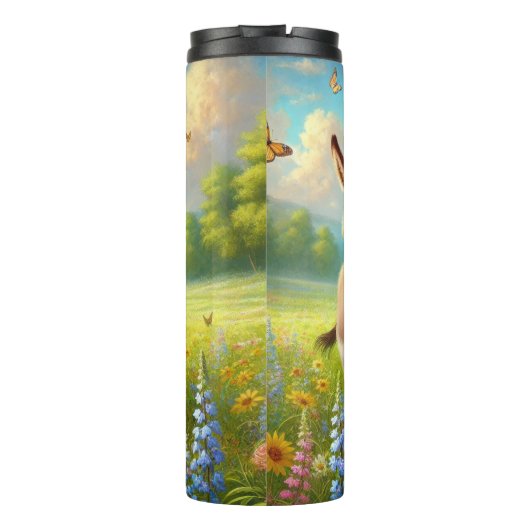 Ezels in een bloemenweide thermosbeker (Achterkant)