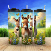 Ezels in een bloemenweide thermosbeker